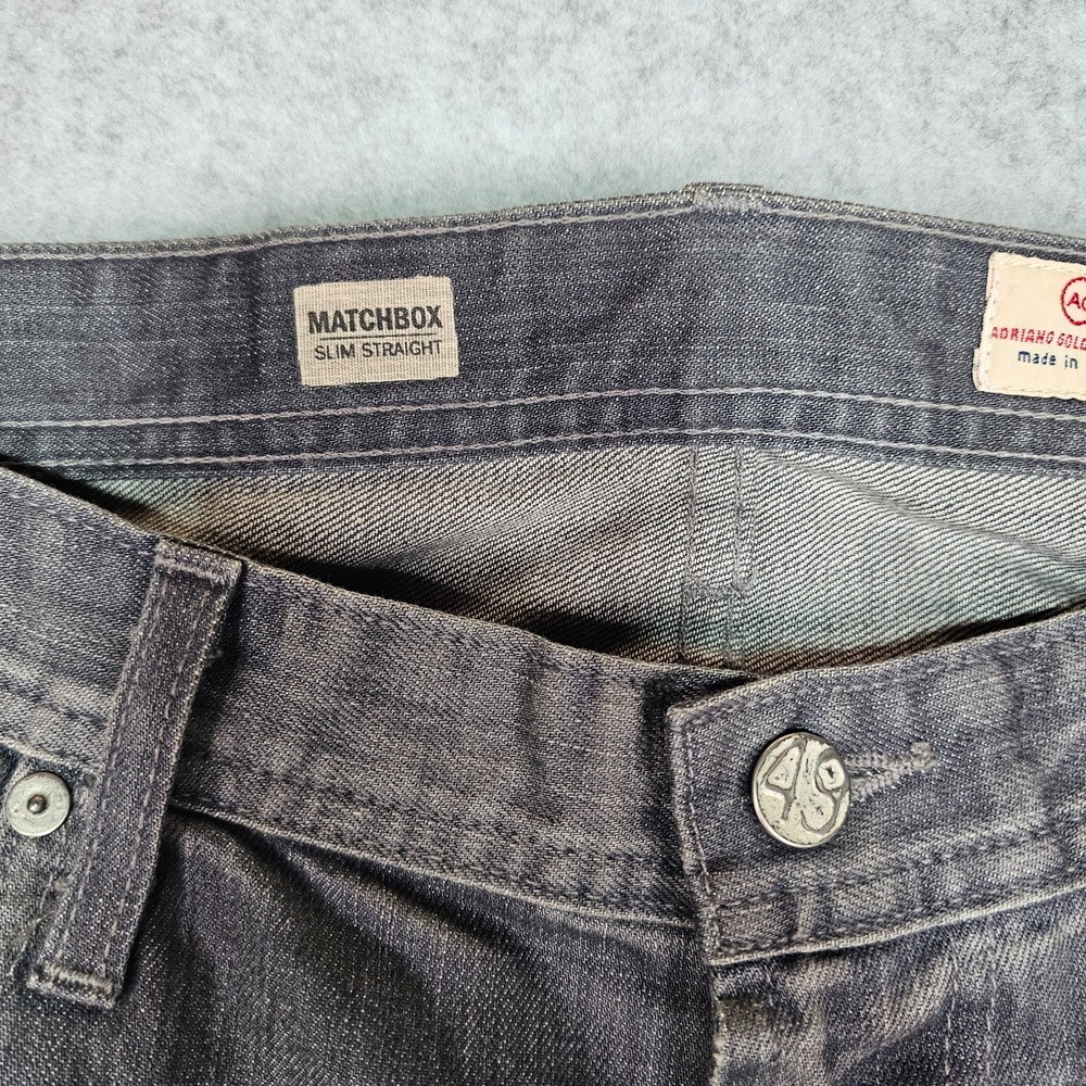 AG Adriano Goldschmied Jeans Mens 38x34 Gray Slim Straight Matchbox Distressed - Picture 2 of 16